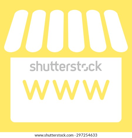 Webstore icon from Business Bicolor Set. Vector style is flat symbol, white color, rounded angles, yellow background.