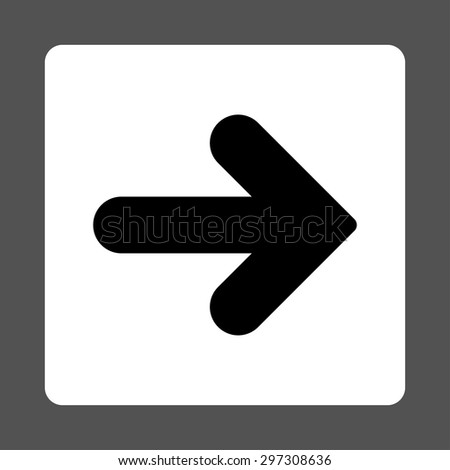 Arrow Right icon from Primitive Buttons OverColor Set. This rounded square flat button is drawn with black and white colors on a gray background.
