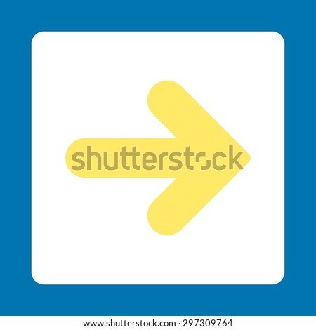 Arrow Right icon from Primitive Buttons OverColor Set. This rounded square flat button is drawn with yellow and white colors on a blue background.