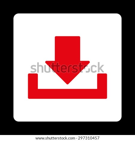 Download icon from Primitive Buttons OverColor Set. This rounded square flat button is drawn with red and white colors on a black background.