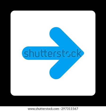 Arrow Right icon from Primitive Buttons OverColor Set. This rounded square flat button is drawn with blue and white colors on a black background.
