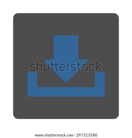 Download icon from Primitive Buttons OverColor Set. This rounded square flat button is drawn with cobalt and gray colors on a white background.