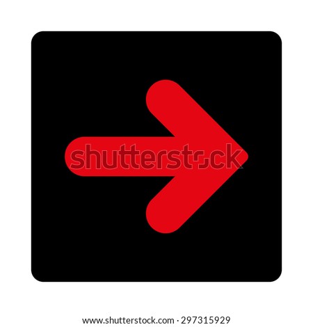 Arrow Right icon from Primitive Buttons OverColor Set. This rounded square flat button is drawn with intensive red and black colors on a white background.