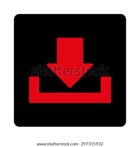 Download icon from Primitive Buttons OverColor Set. This rounded square flat button is drawn with intensive red and black colors on a white background.