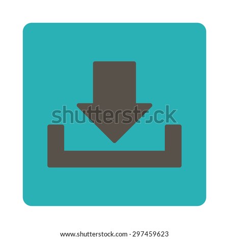 Download icon from Primitive Buttons OverColor Set. This rounded square flat button is drawn with grey and cyan colors on a white background.