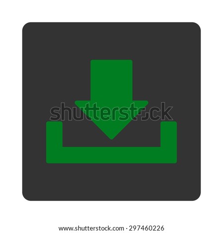 Download icon from Primitive Buttons OverColor Set. This rounded square flat button is drawn with green and gray colors on a white background.