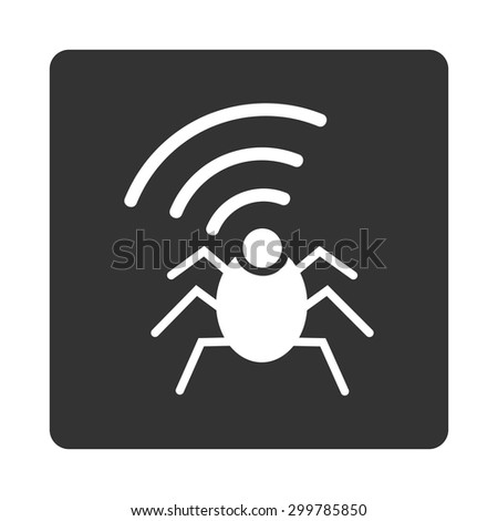 Radio spy bug icon. Vector style is white and gray colors, flat rounded square button on a white background.