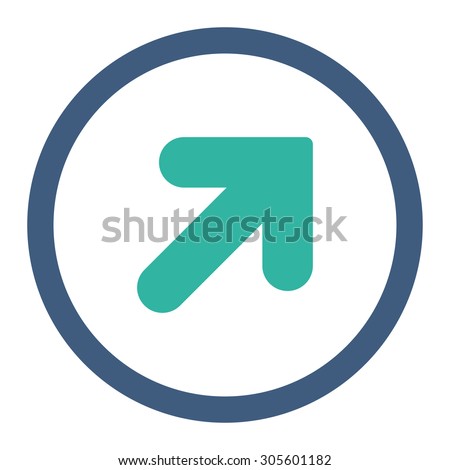 Arrow Up Right vector icon. This rounded flat symbol is drawn with cobalt and cyan colors on a white background.