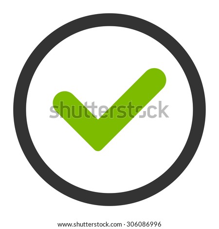 Yes vector icon. This rounded flat symbol is drawn with eco green and gray colors on a white background.