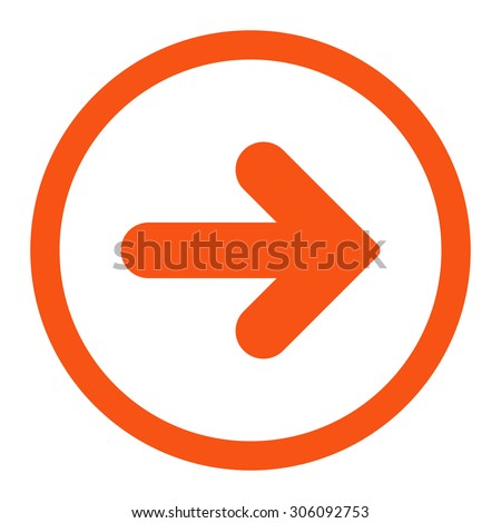 Arrow Right vector icon. This rounded flat symbol is drawn with orange color on a white background.