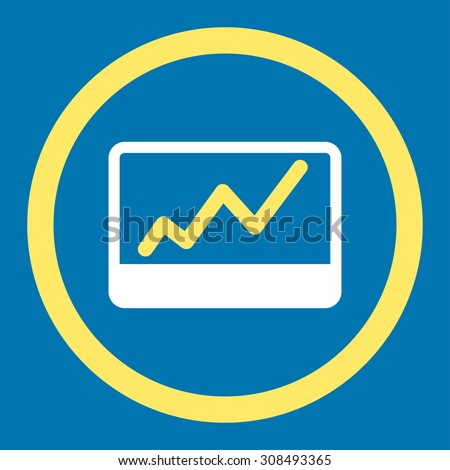 Stock Market glyph icon. This flat rounded symbol uses yellow and white colors and isolated on a blue background.