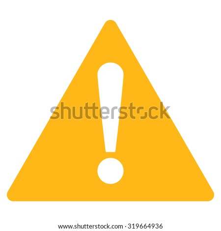 Warning icon from Primitive Set. This isolated flat symbol is drawn with yellow color on a white background, angles are rounded.