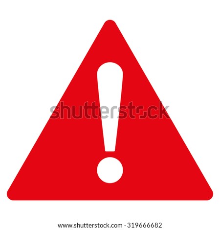 Warning icon from Primitive Set. This isolated flat symbol is drawn with red color on a white background, angles are rounded.