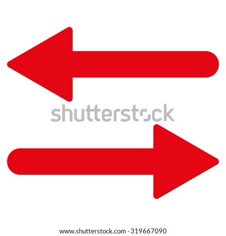 Arrows Exchange Horizontal icon from Primitive Set. This isolated flat symbol is drawn with red color on a white background, angles are rounded.