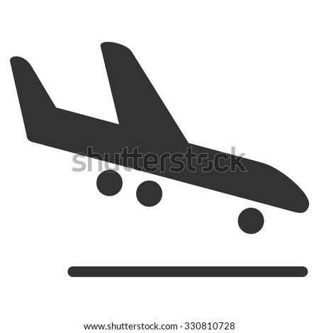 Airplane Arrival vector icon. Style is flat gray symbol, rounded angles, white background.