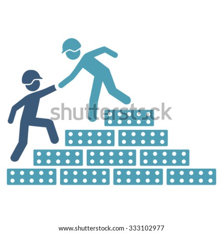 Builder Stairs Help vector icon. Style is bicolor flat symbol, cyan and blue colors, rounded angles, white background.