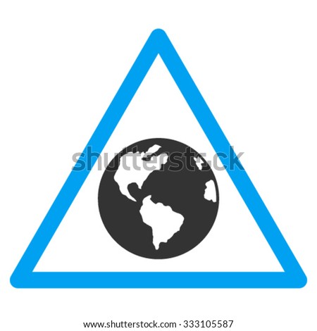Earth Warning vector icon. Style is bicolor flat symbol, blue and gray colors, rounded angles, white background.