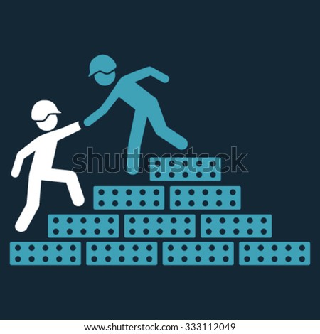 Builder Stairs Help vector icon. Style is bicolor flat symbol, blue and white colors, rounded angles, dark blue background.