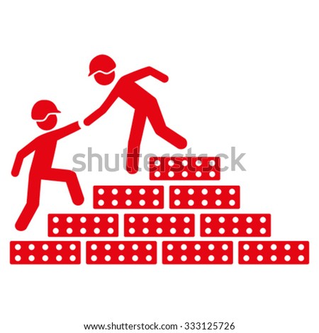 Builder Stairs Help vector icon. Style is flat symbol, red color, rounded angles, white background.