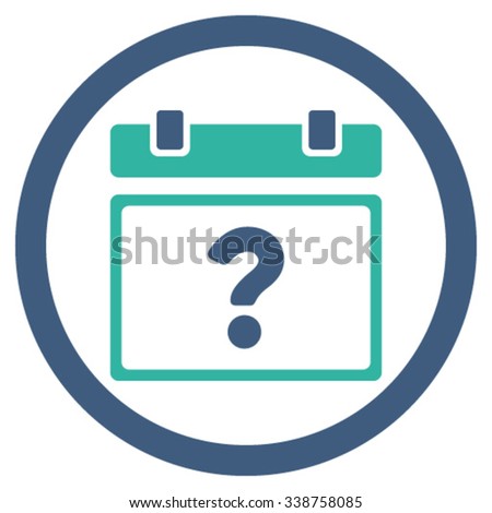 Unknown Date vector icon. Style is bicolor flat rounded symbol, cobalt and cyan colors, rounded angles, white background.