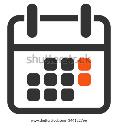 Calendar Weekend vector icon. Style is bicolor flat symbol, orange and gray colors, rounded angles, white background.