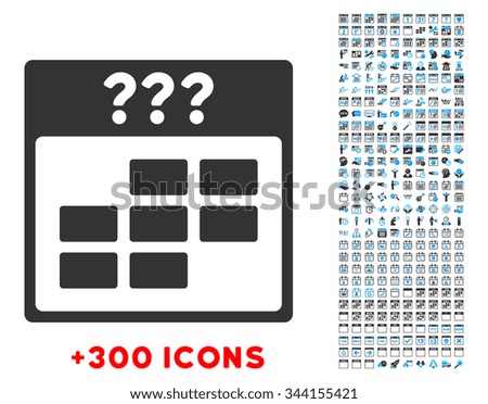 Unknown Month vector pictogram with additional 300 date and time management icons. Style is bicolor flat symbols, blue and gray colors, rounded angles, white background.