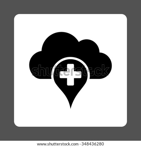 Medical Cloud vector icon. Style is flat rounded square button, black and white colors, gray background.
