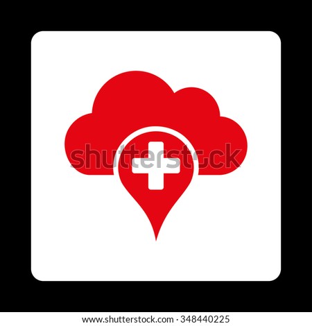 Medical Cloud vector icon. Style is flat rounded square button, red and white colors, black background.