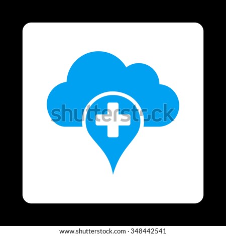 Medical Cloud vector icon. Style is flat rounded square button, blue and white colors, black background.