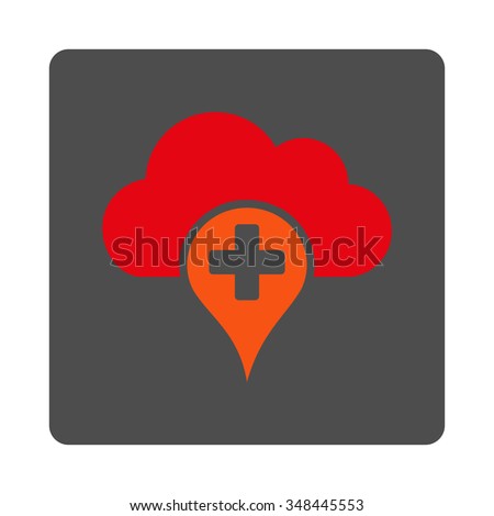 Medical Cloud vector icon. Style is flat rounded square gray button with red symbol, white background.