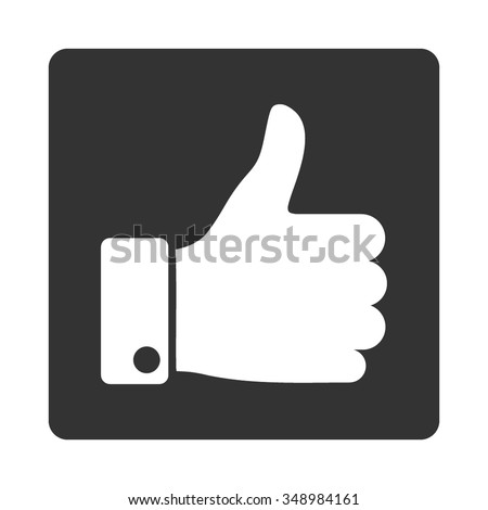 Thumb Up vector icon. Style is flat rounded square button, white and gray colors, white background. Success iconic illustration contains hand with large finger. 