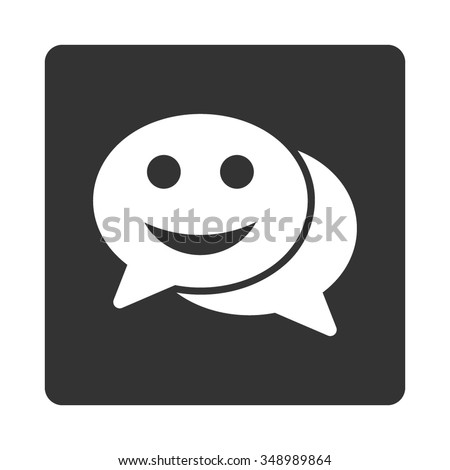 Happy Chat vector icon. Style is flat rounded square button, white and gray colors, white background.