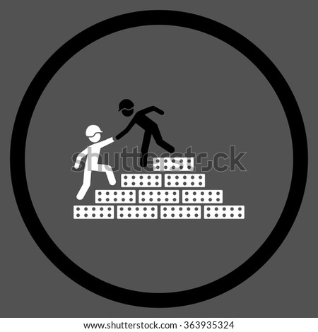 Builder Stairs Help vector icon. Style is bicolor flat circled symbol, black and white colors, rounded angles, gray background.