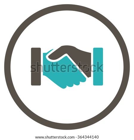 Acquisition handshake vector icon. Style is bicolor flat circled symbol, grey and cyan colors, rounded angles, white background.