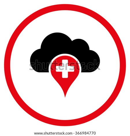 Medical Cloud vector icon. Style is bicolor flat circled symbol, intensive red and black colors, rounded angles, white background.