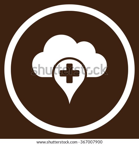 Medical Cloud vector icon. Style is flat circled symbol, white color, rounded angles, brown background.