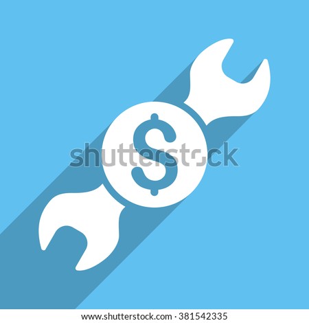 Repair Price long shadow vector icon. Style is a white flat symbol on a light-blue square background.