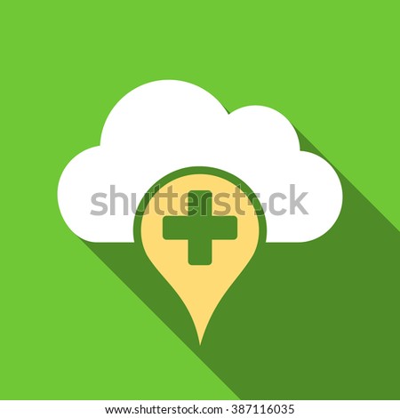Medical Cloud long shadow vector icon. Style is a flat symbol with rounded angles on a green square symbol.