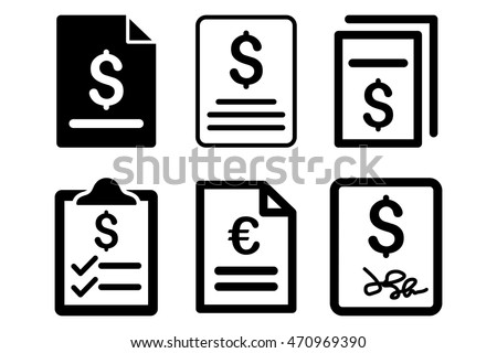 Invoice vector icons. Pictogram style is black flat icons with rounded angles on a white background.