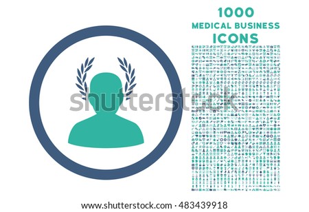 Caesar rounded vector bicolor icon with 1000 medical business icons. Set style is flat pictograms, cobalt and cyan colors, white background.