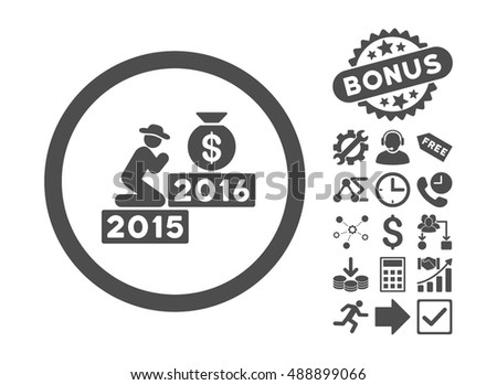 Pray for Money 2016 pictograph with bonus design elements. Vector illustration style is flat iconic symbols, gray color, white background.