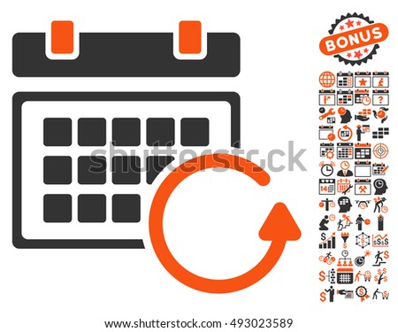 Update Calendar icon with bonus calendar and time management design elements. Vector illustration style is flat iconic bicolor symbols, orange and gray colors, white background.