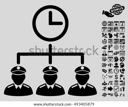 Army Time Plan pictograph with bonus calendar and time management pictures. Vector illustration style is flat iconic symbols, black color, light gray background.
