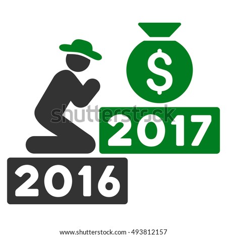Pray for Money 2017 vector pictogram. Style is flat graphic symbol, green and gray colors, white background.