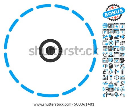 Round Area pictograph with bonus calendar and time management pictograms. Vector illustration style is flat iconic symbols, blue and gray colors, white background.