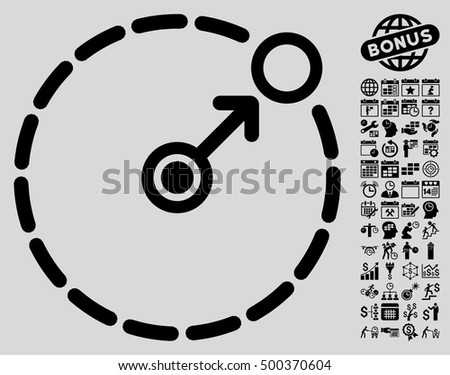 Round Area Border pictograph with bonus calendar and time management pictograph collection. Vector illustration style is flat iconic symbols, black color, light gray background.