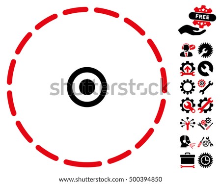 Round Area icon with bonus options symbols. Vector illustration style is flat iconic symbols, intensive red and black colors, white background.