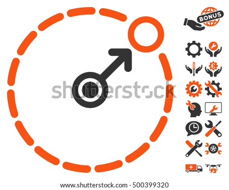 Round Area Border icon with bonus settings images. Vector illustration style is flat iconic symbols, orange and gray colors, white background.