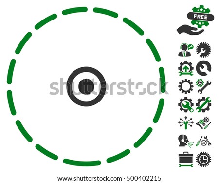 Round Area pictograph with bonus configuration clip art. Vector illustration style is flat iconic symbols, green and gray colors, white background.