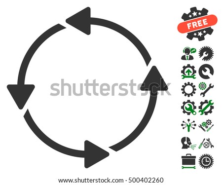 Rotation CCW icon with bonus configuration images. Vector illustration style is flat iconic symbols, green and gray colors, white background.